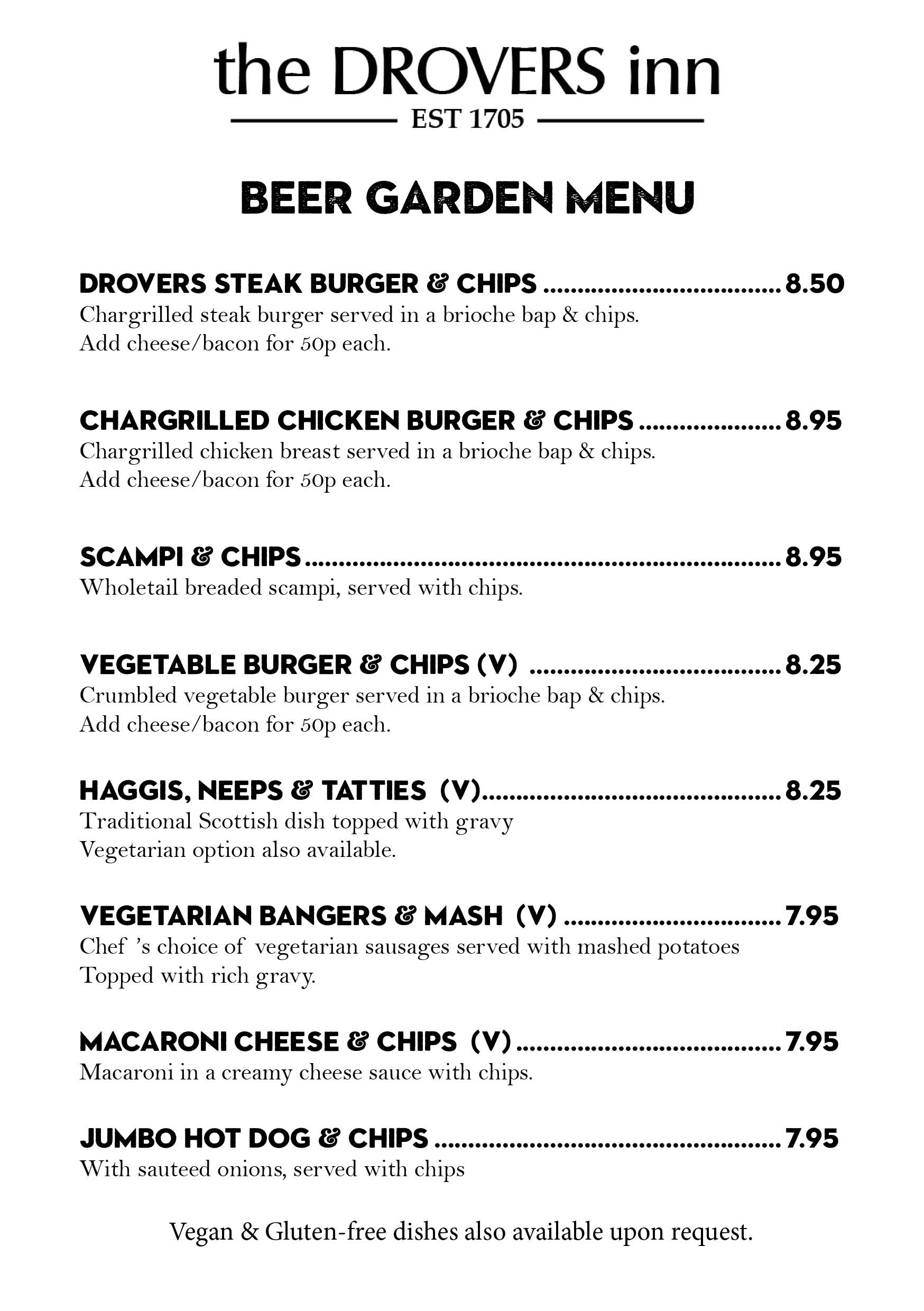 Beer Garden Menu The Drovers Inn Loch Lomond