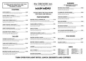 Drovers Inn Menu 2020