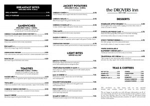 Drovers Inn Menu 2020